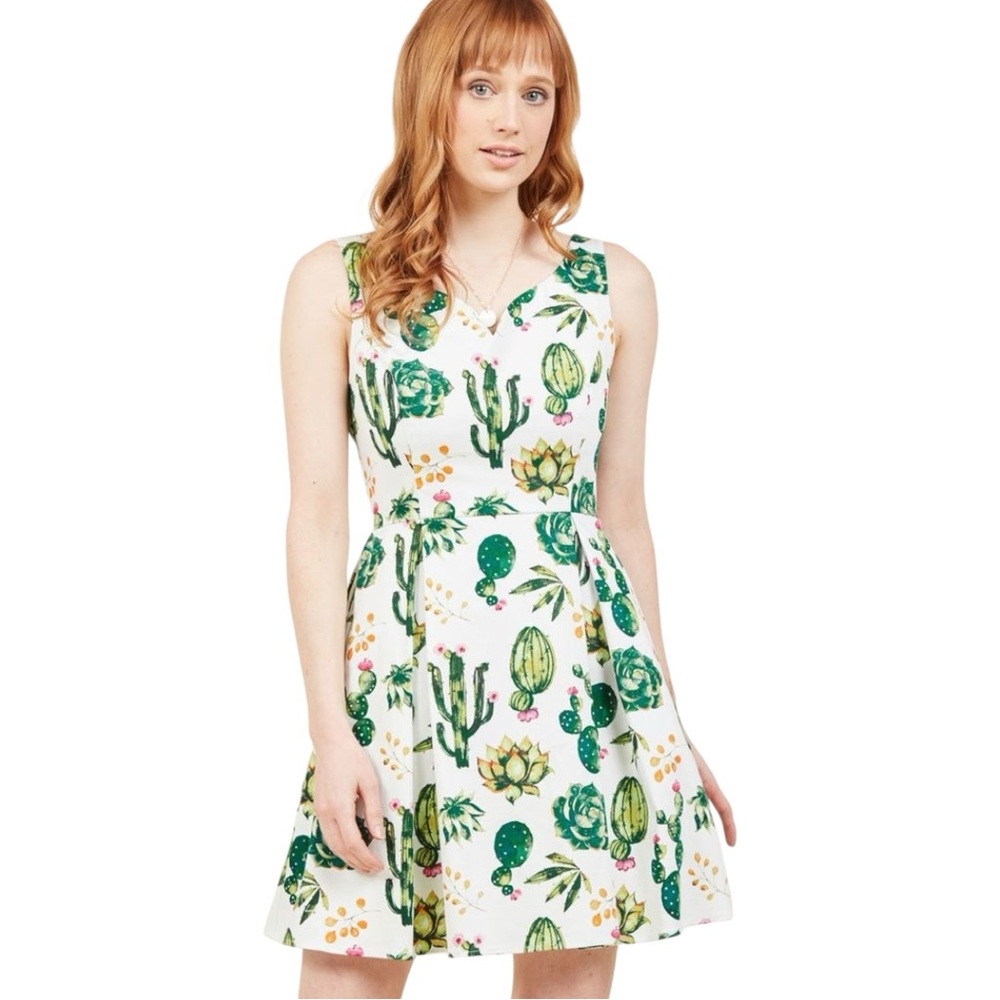 ModCloth Ixia Dashing Darling A-Line cactus print dress plus size